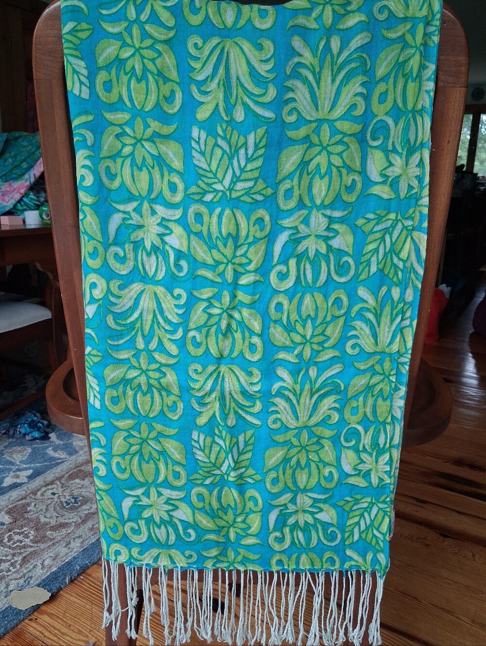 Lilly Pulitzer Murfee scarf "Purrfect Paradise" Turquoise silk/cashmere EUC!